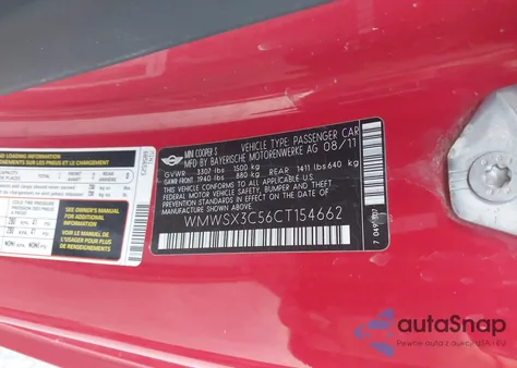 2012 Mini Cooper S из США, поврежденный, VIN WMWSX3C56CT154662